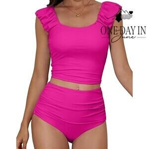 Eomenie High Waist Ruffle Shoulder Tankini Swimsuit Size XL